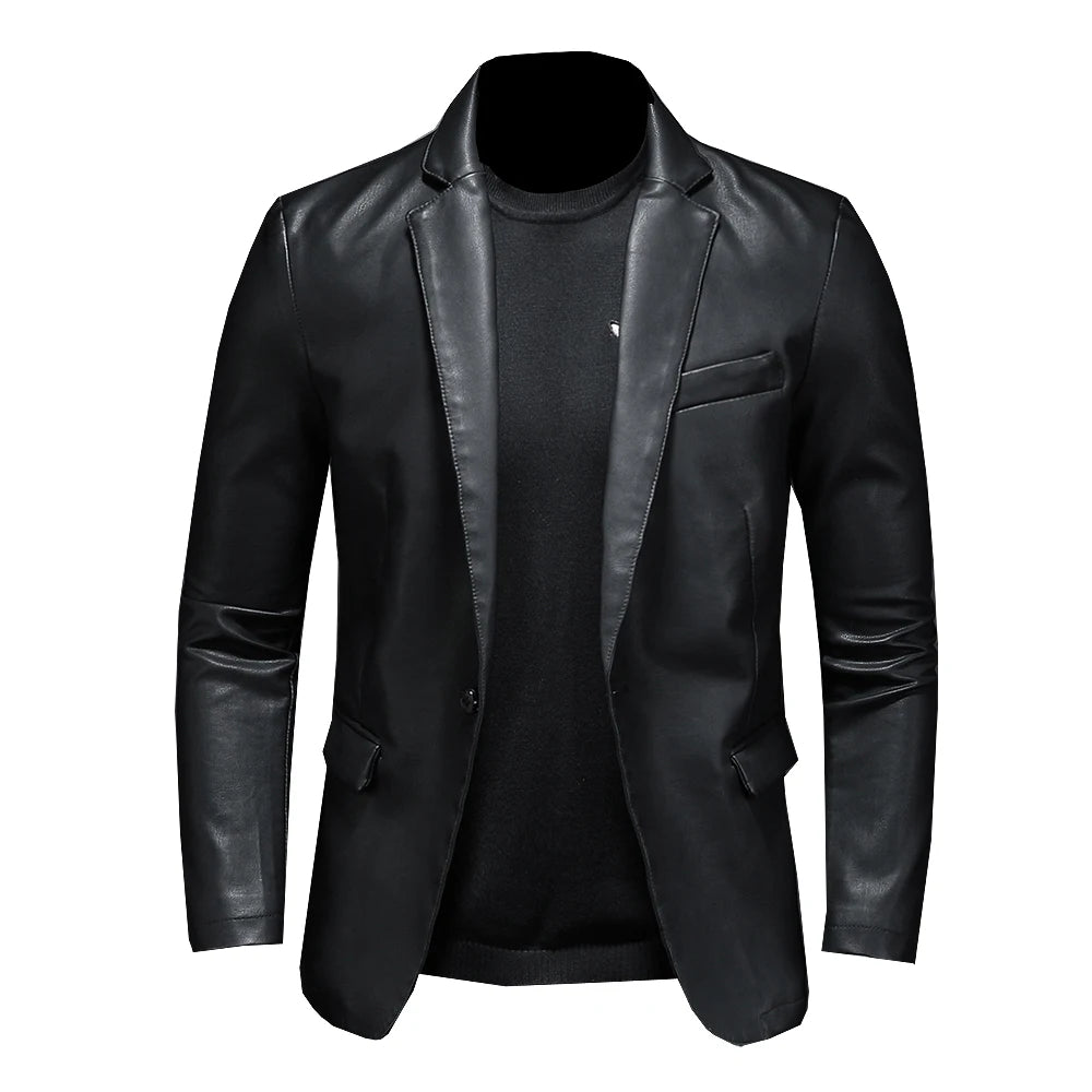 2023 New Suit Oversized Leather Jacket Business Fashion Men's Vegan Jacket Men's Slim Fit PU Leather Jacket Suit For Men S-5XL