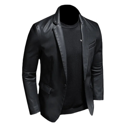 2023 New Suit Oversized Leather Jacket Business Fashion Men's Vegan Jacket Men's Slim Fit PU Leather Jacket Suit For Men S-5XL