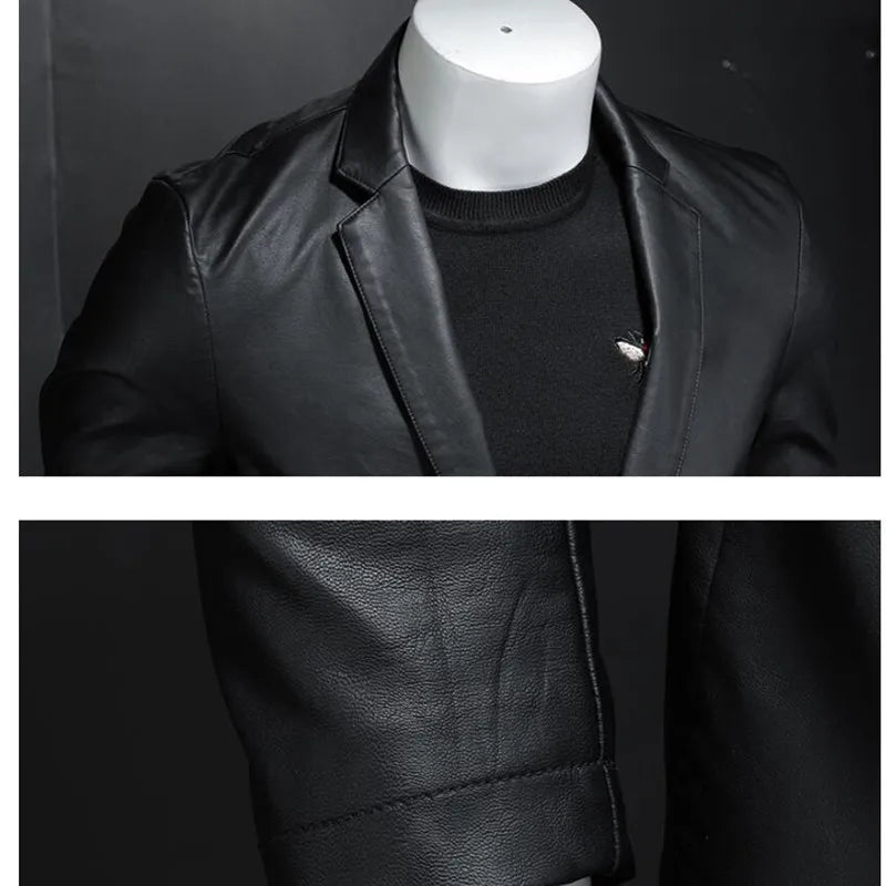 2023 New Suit Oversized Leather Jacket Business Fashion Men's Vegan Jacket Men's Slim Fit PU Leather Jacket Suit For Men S-5XL