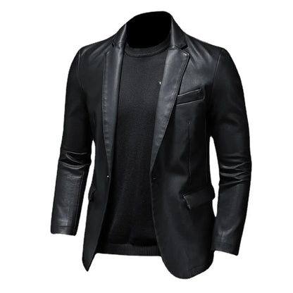 2023 New Suit Oversized Leather Jacket Business Fashion Men's Vegan Jacket Men's Slim Fit PU Leather Jacket Suit For Men S-5XL