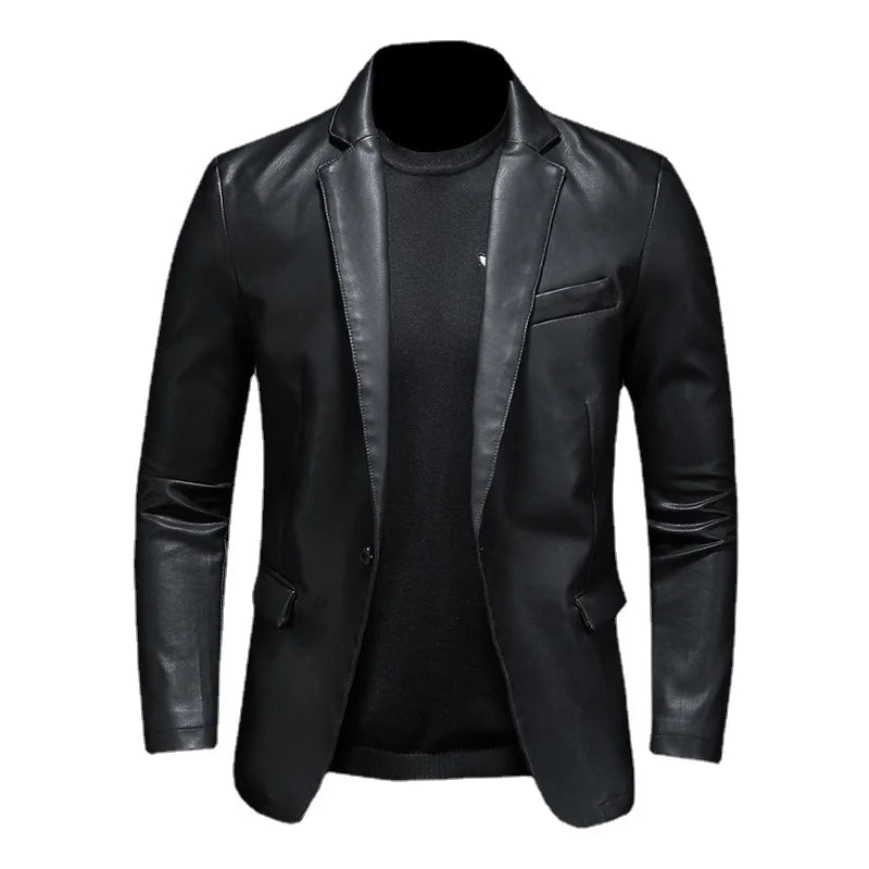 2023 New Suit Oversized Leather Jacket Business Fashion Men's Vegan Jacket Men's Slim Fit PU Leather Jacket Suit For Men S-5XL