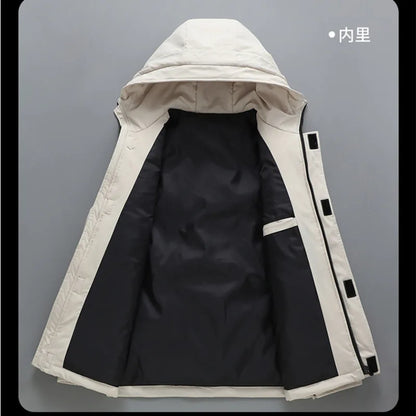 Korean Men's Down Jacket Vegan Down Puffer Jacket Park Windbreaker Hooded Jacket Winter Coats with Multi-pockets