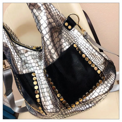 Alligator Rivet Vegan Leather Tote Bag