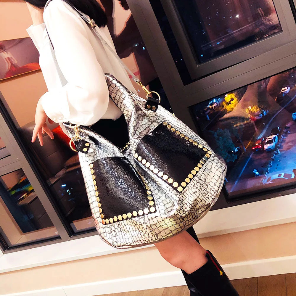 Alligator Rivet Vegan Leather Tote Bag