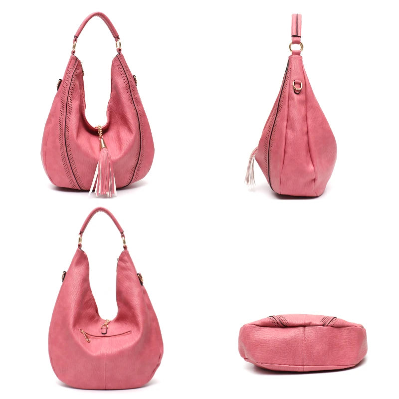 Tassel Hollow-Out Vegan Leather Hobo Bag