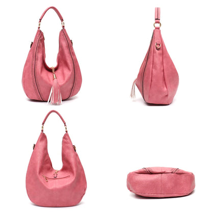 Tassel Hollow-Out Vegan Leather Hobo Bag