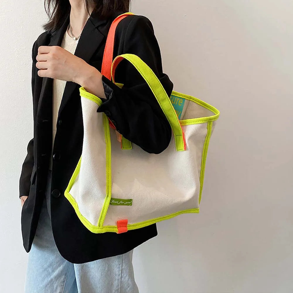 Fashion Contrast Canvas Tote Bag