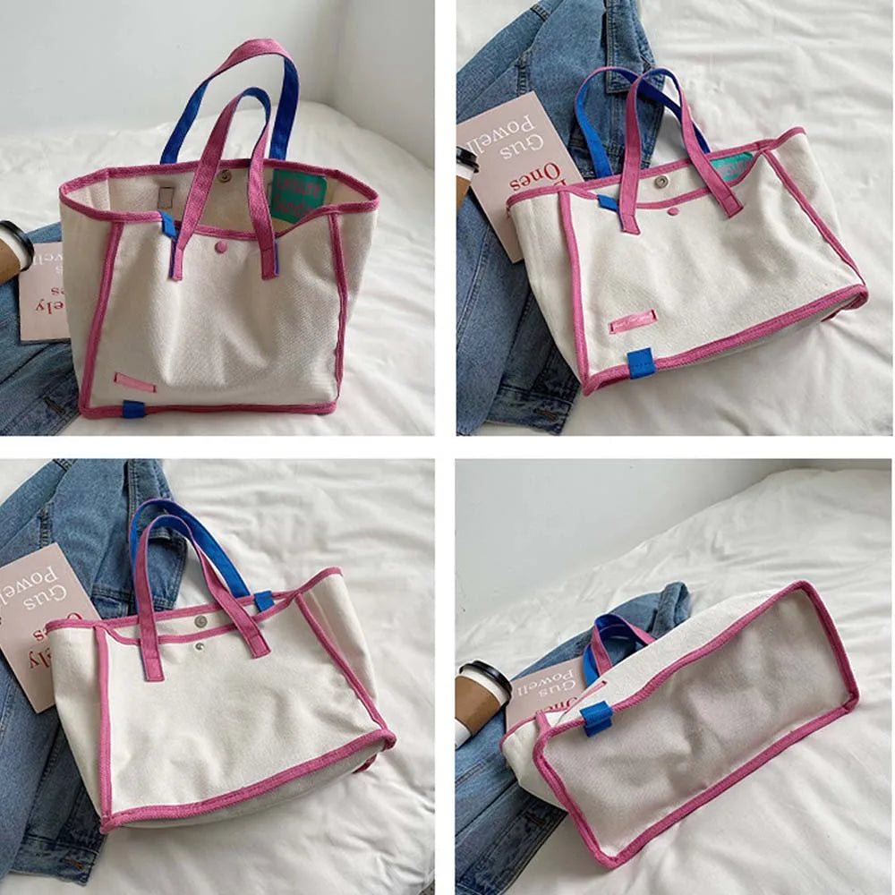 Fashion Contrast Canvas Tote Bag