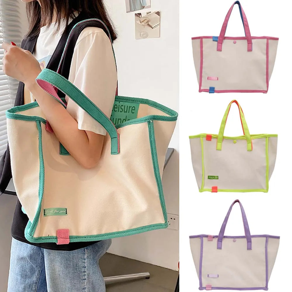 Fashion Contrast Canvas Tote Bag