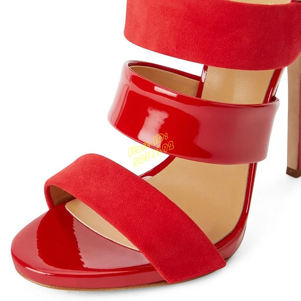 Red Vegan Suede Women's Sandals Slingback Stiletto Heeled Ankle Buckle Strap Round Toe Rome Fashion 2024 Summer Women Sandals