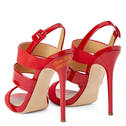 Red Vegan Suede Women's Sandals Slingback Stiletto Heeled Ankle Buckle Strap Round Toe Rome Fashion 2024 Summer Women Sandals